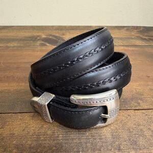 Vintage 1990's Onyx Brighton Size 40 Black Leather Western Belt Removable buckle